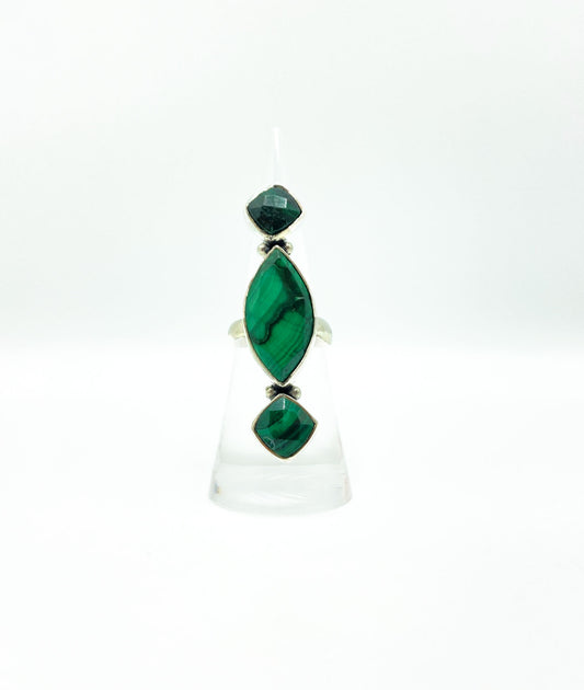 Malachite Geometric Cocktail Ring .925