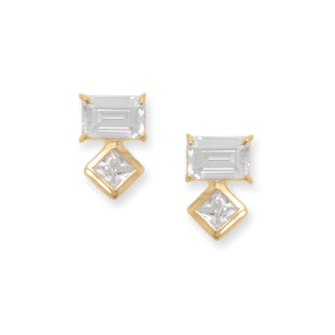 Geometric CZ Baguette Studs 14K GP