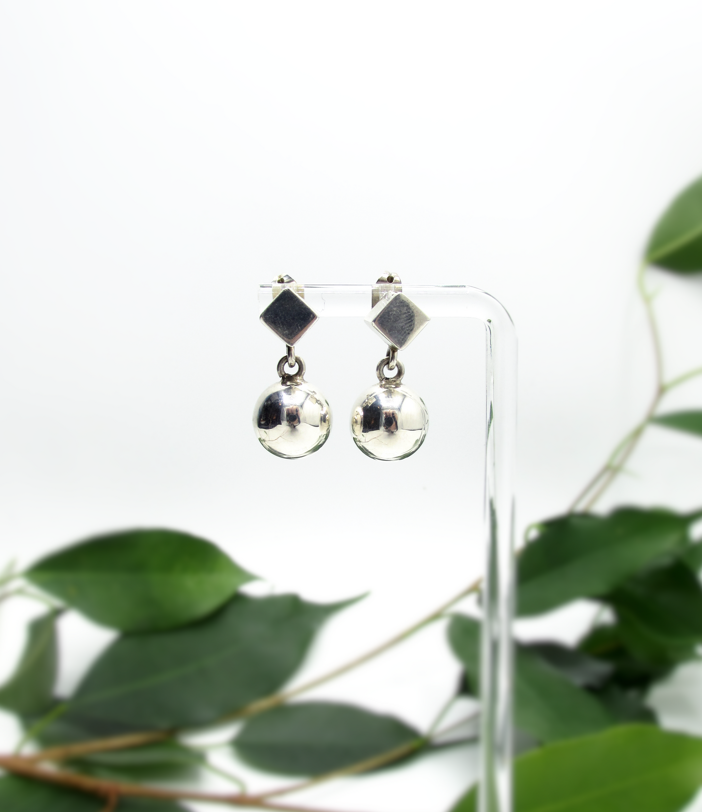 Geometric Square X Ball Earrings .925