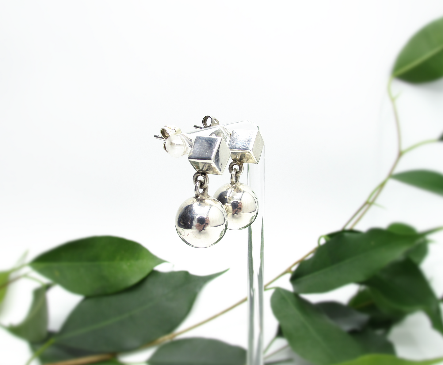 Geometric Square X Ball Earrings .925