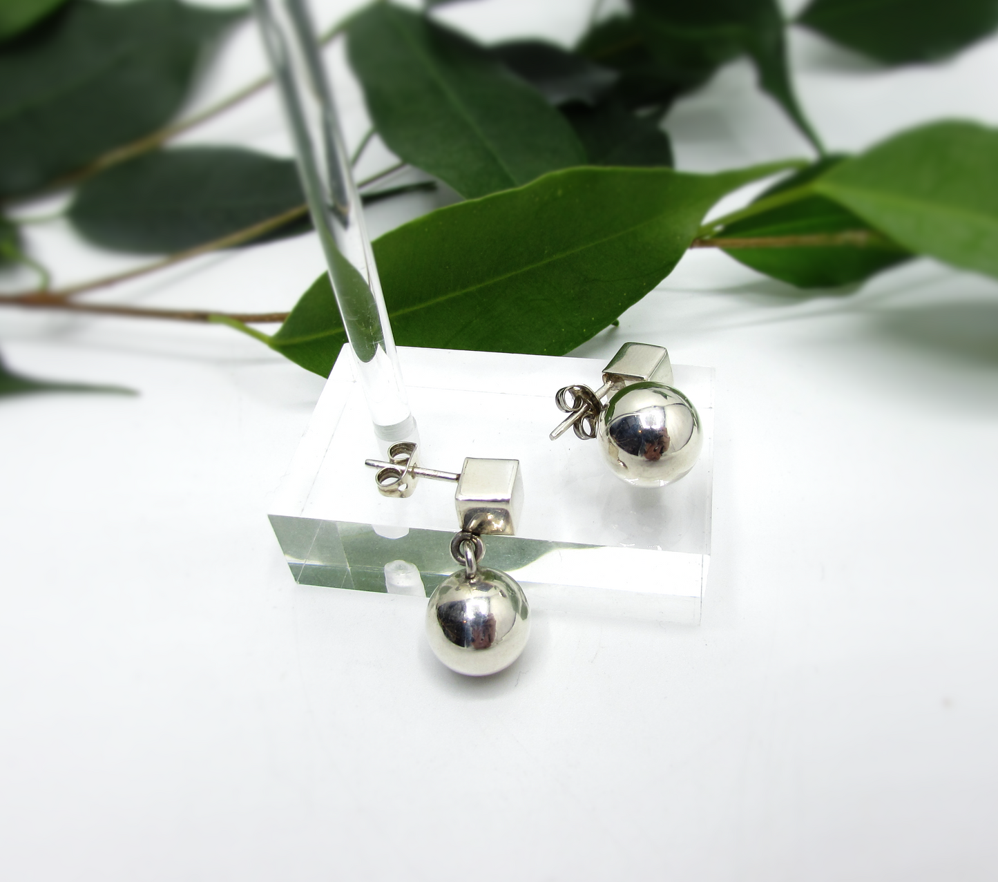 Geometric Square X Ball Earrings .925