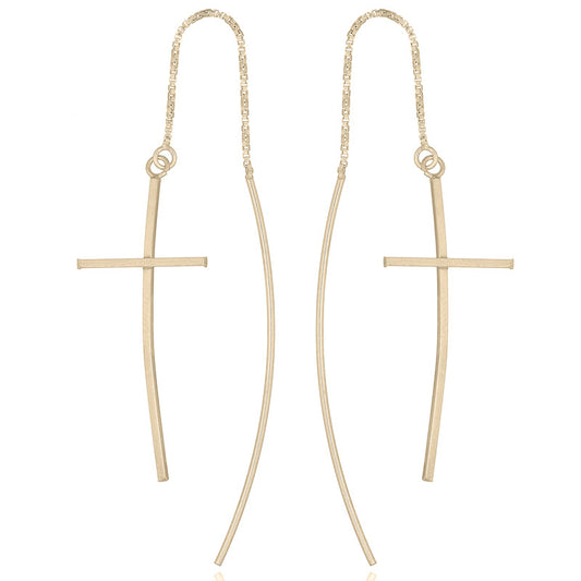 Curved Cross Threader Earring 14K GP