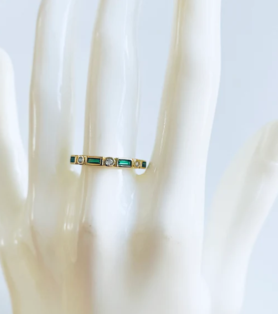 Green CZ Baguette Ring 14K GP