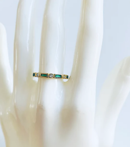 Green CZ Baguette Ring 14K GP