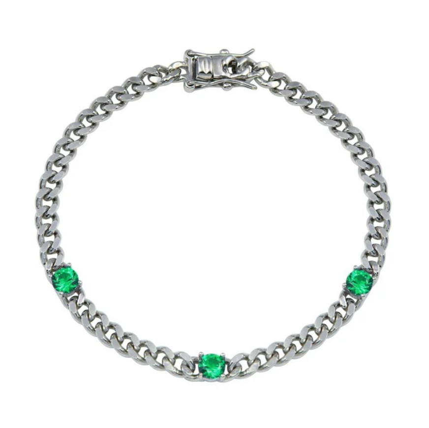 Emerald CZ Curb Link Bracelet .925