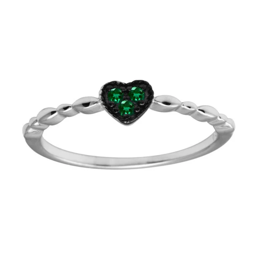 Dainty Green Heart Ring .925