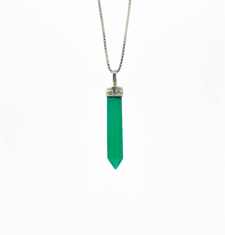 Green Onyx Mini Crystal Point Necklace .925 Adjustable Chain