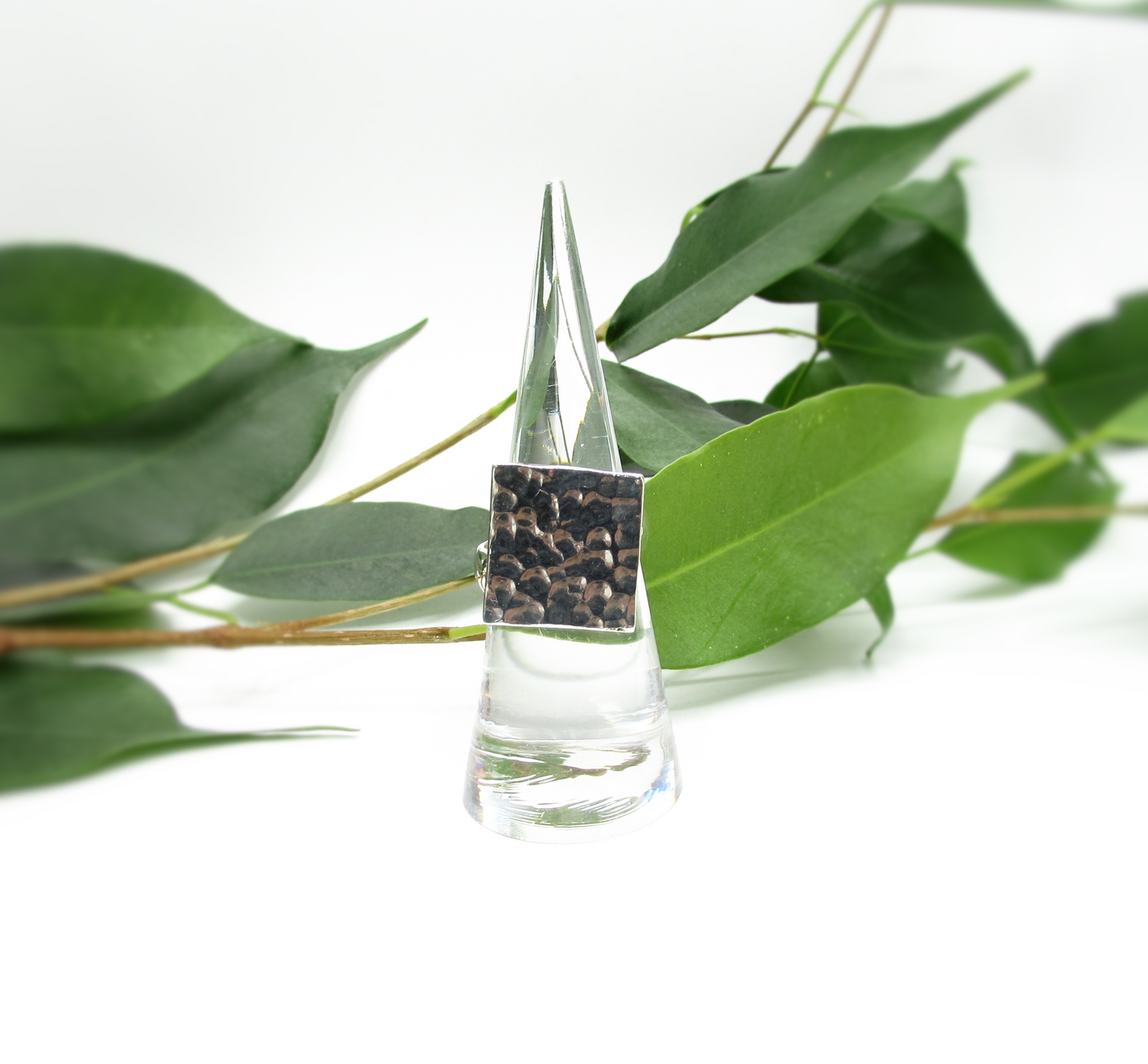 Handmade Hammered Square Ring .925