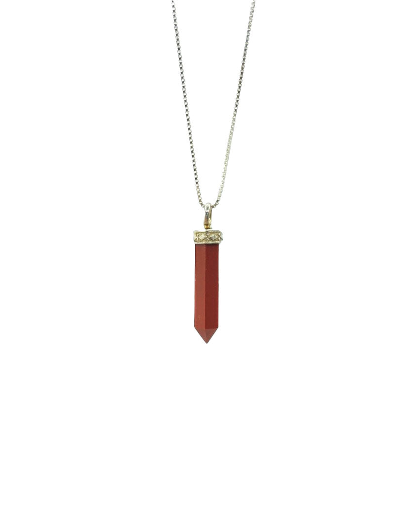 Red Jasper Mini Crystal Point Pendant .925 Adj Chain