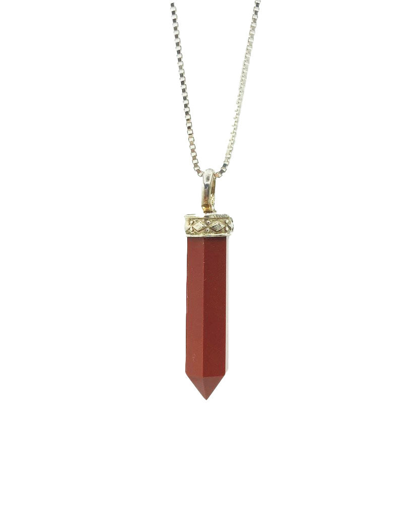 Red Jasper Mini Crystal Point Pendant .925 Adj Chain
