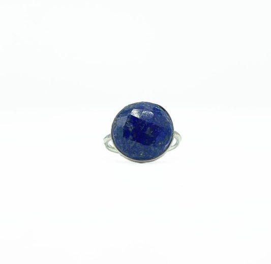 Faceted Lapis .925 Ring Round Large