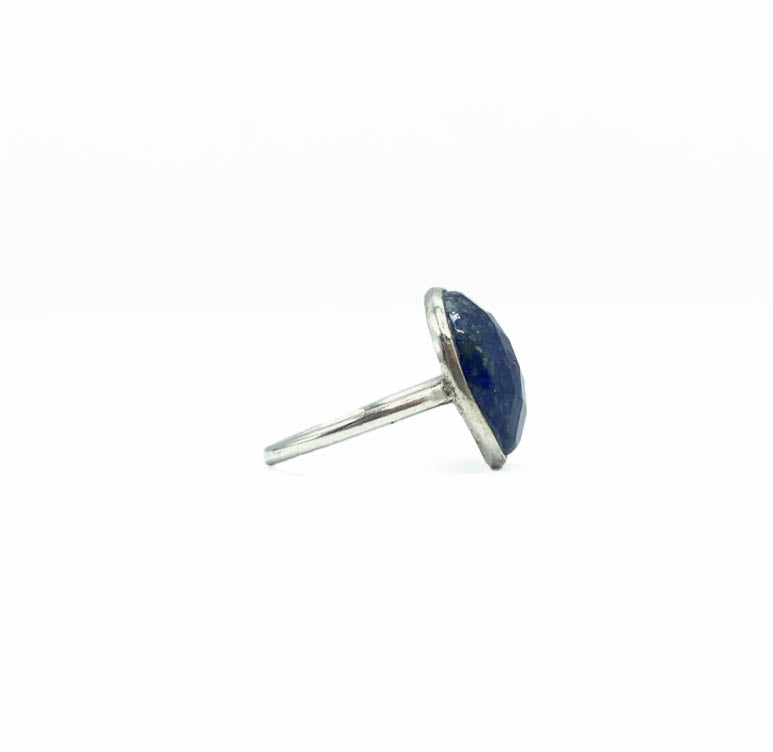 Faceted Lapis .925 Ring Round Large