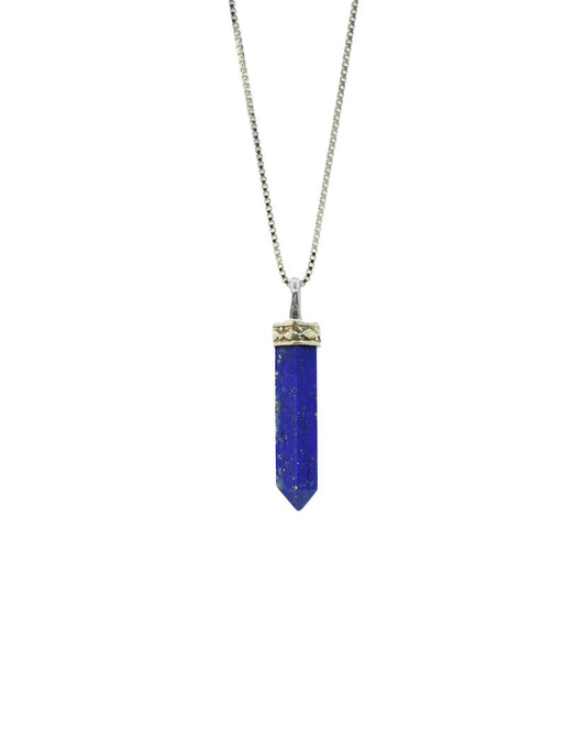 Lapis Lazuli Mini Crystal Point Pendant .925 Adj Chain