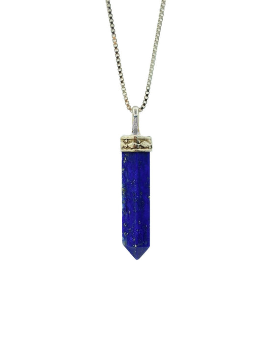 Lapis Lazuli Mini Crystal Point Pendant .925 Adj Chain