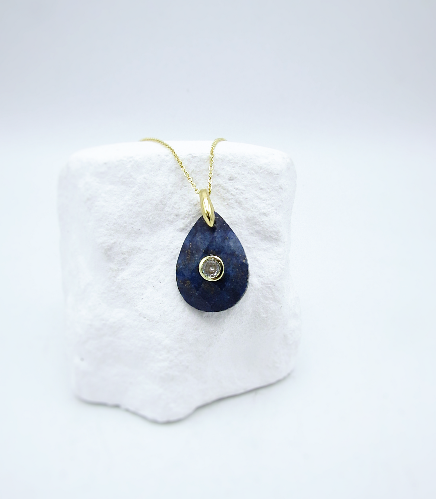 Lapis Lazuli & White Topaz Adjustable Teardrop Necklace | 18K GP SS