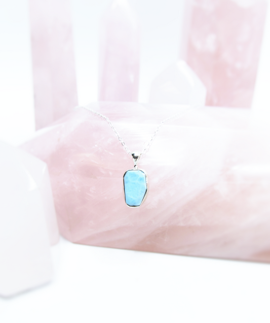 Natural Larimar Freeform Pendant – Sterling Silver .925
