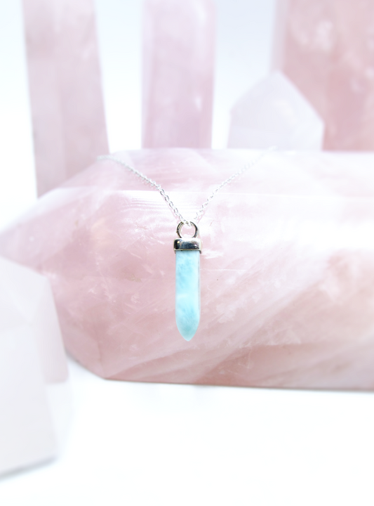 Larimar Crystal Point Pendant – Sterling Silver .925
