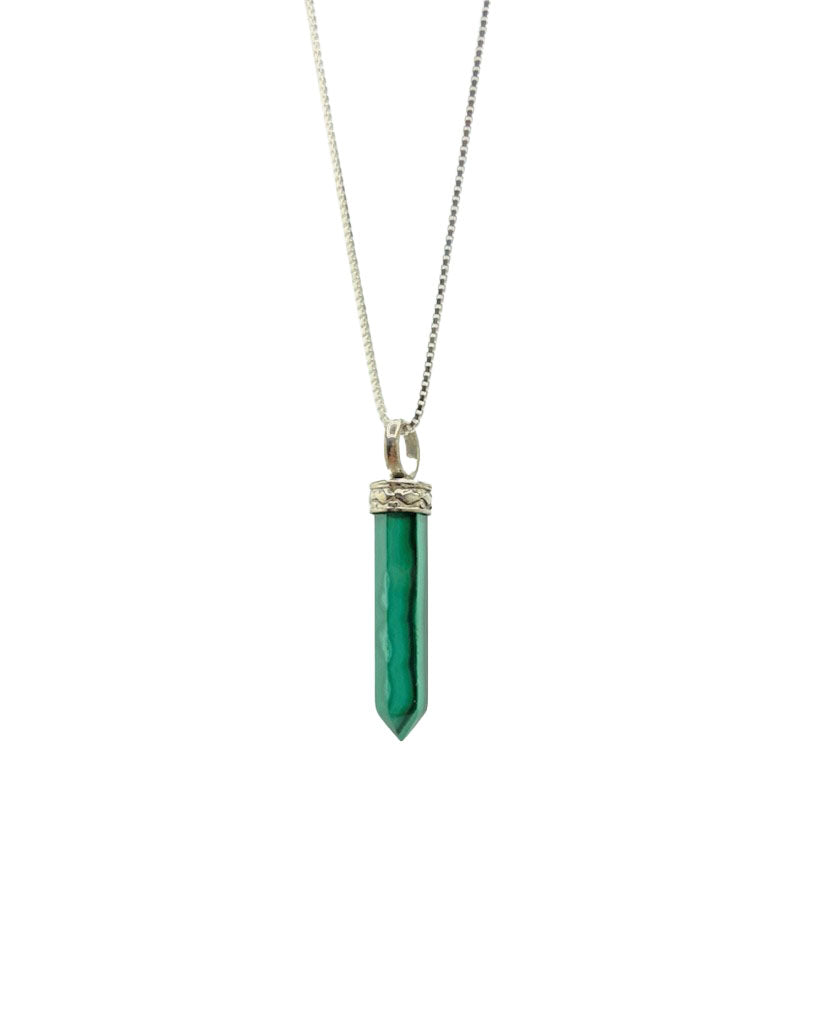 Malachite Mini Crystal Point Pendant .925 Adj Chain