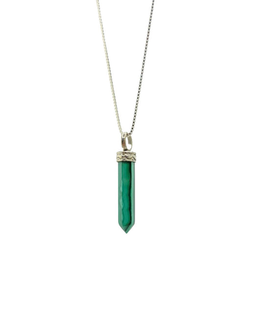 Malachite Mini Crystal Point Pendant .925 Adj Chain