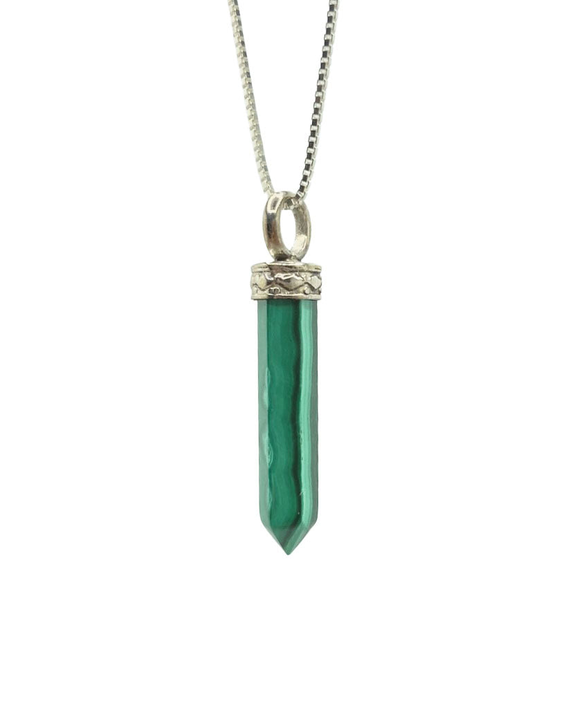 Malachite Mini Crystal Point Pendant .925 Adj Chain