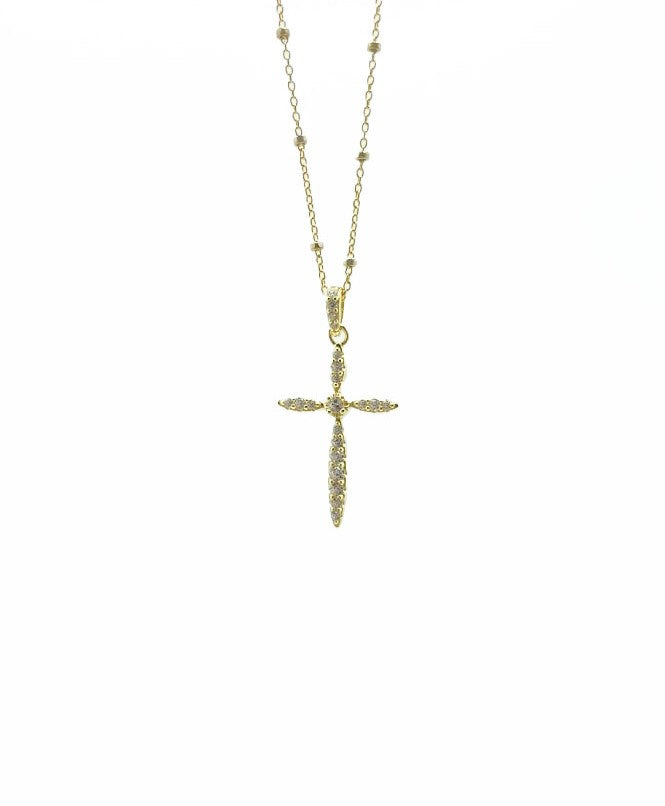 14k GF Cross CZ Marquise Necklace