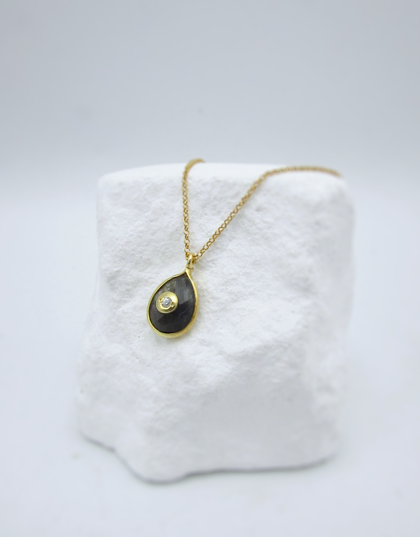 Labradorite & White Topaz Teardrop Necklace | 18K GP SS