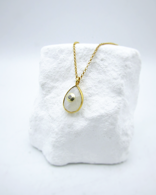 Rainbow Moonstone & White Topaz Necklace | 18K GP SS