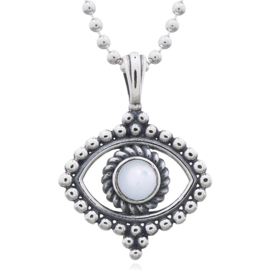 Pearl Dotted Evil Eye Necklace .925