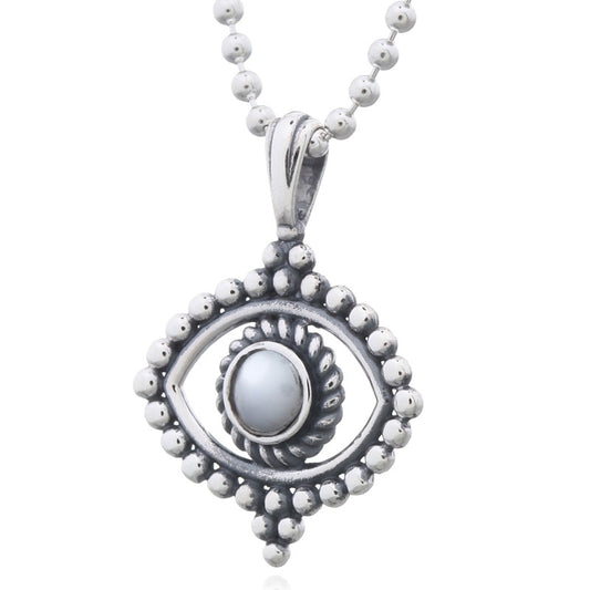Pearl Dotted Evil Eye Necklace .925