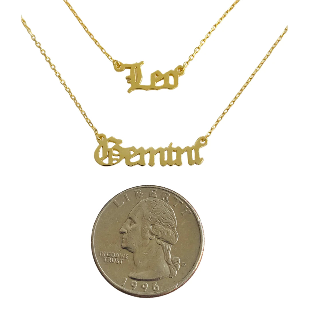 Old English Zodiac Necklace 14K GP