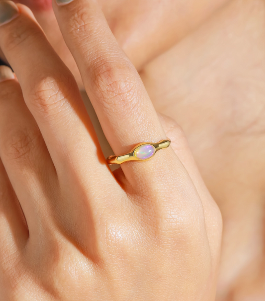 Ethiopian Opal Bamboo Ring 14K GP