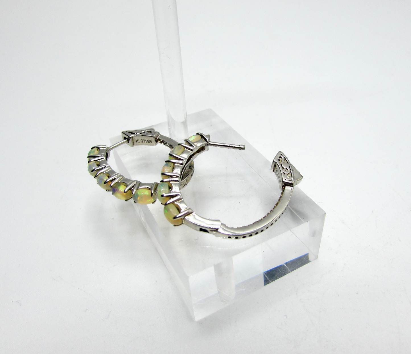 Ethiopian Opal + Champagne Diamond Hoops