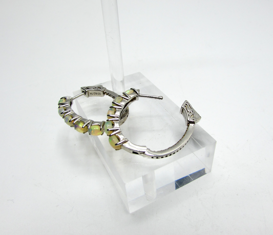 Ethiopian Opal + Champagne Diamond Hoops