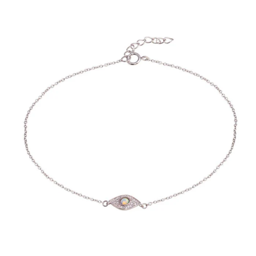 Opal Evil Eye Anklet .925