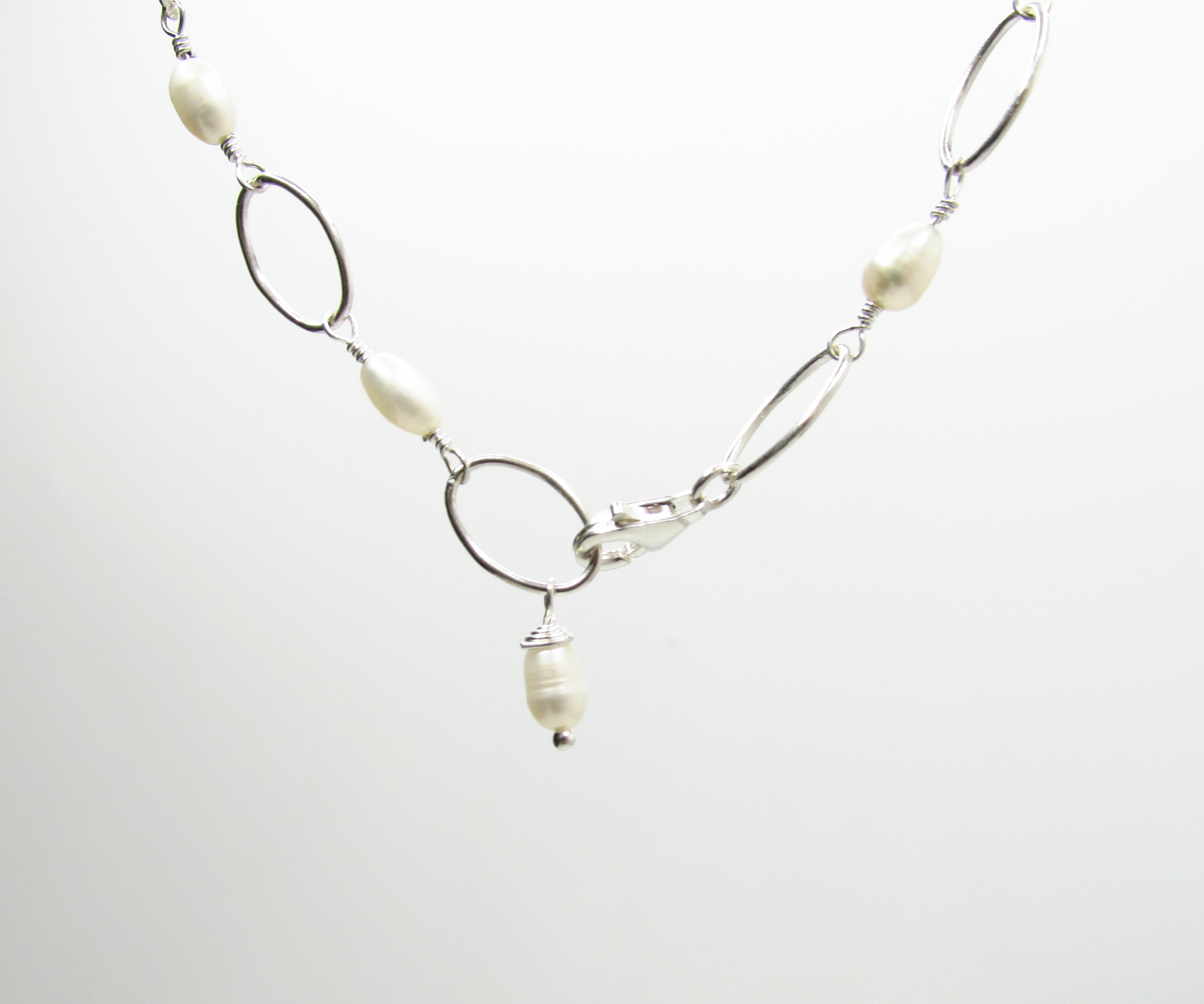 Oval Pearl Chain Necklace .925