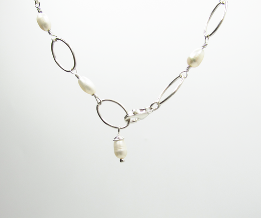 Oval Pearl Chain Necklace .925