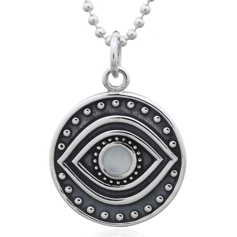 Round Pearl Evil Eye Pendant .925