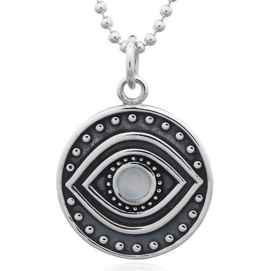 Round Pearl Evil Eye Pendant .925