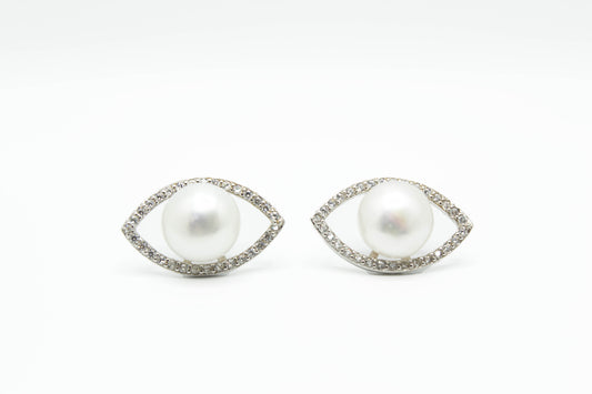 Freshwater Pearl CZ Eye Earrings .925
