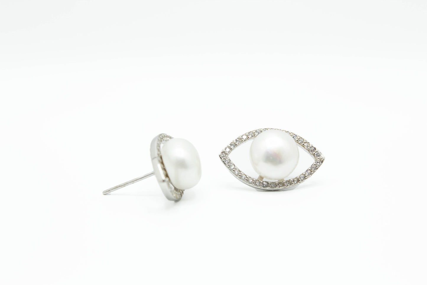 Freshwater Pearl CZ Eye Earrings .925