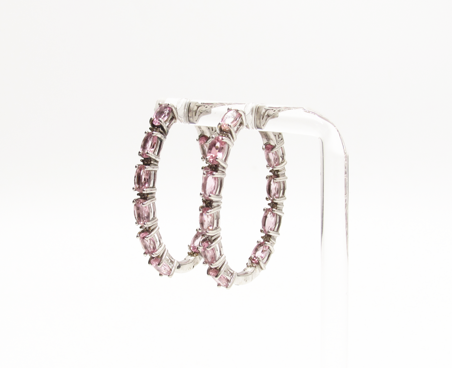 Pink Tourmaline Champagne Diamond Hoop Earrings .925