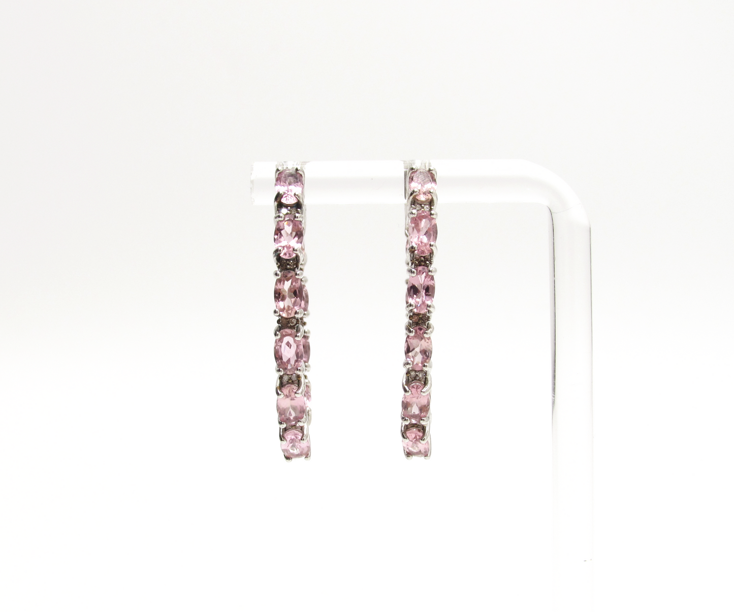 Pink Tourmaline Champagne Diamond Hoop Earrings .925