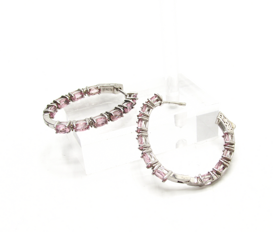 Pink Tourmaline Champagne Diamond Hoop Earrings .925