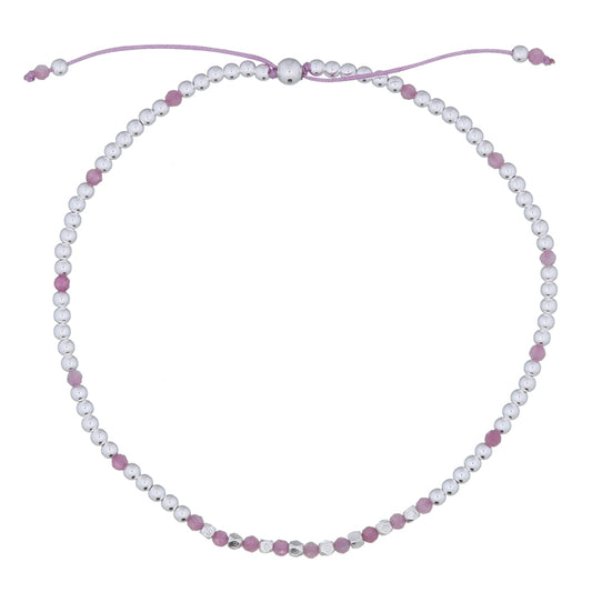 Pink Tourmaline Silver Beads Toggle Bracelet