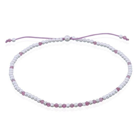 Pink Tourmaline Silver Beads Toggle Bracelet