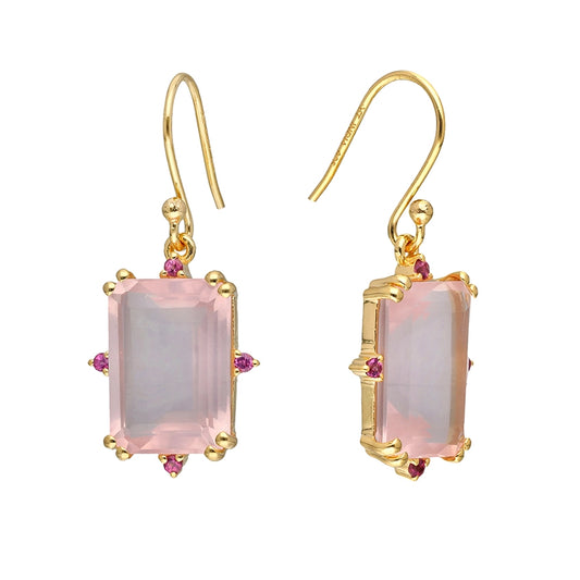 Rose Quartz & Rhodolite Garnet Victorian Earrings – 14K Gold Vermeil