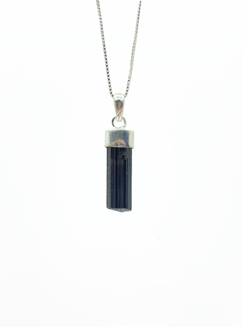 Raw Tourmaline Pendant Necklace .925