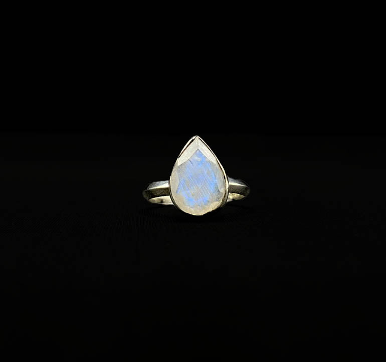 Rainbow Moonstone Faceted Teardrop Ring .925