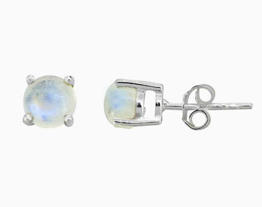 Round Rainbow Moonstone Prong Studs .925
