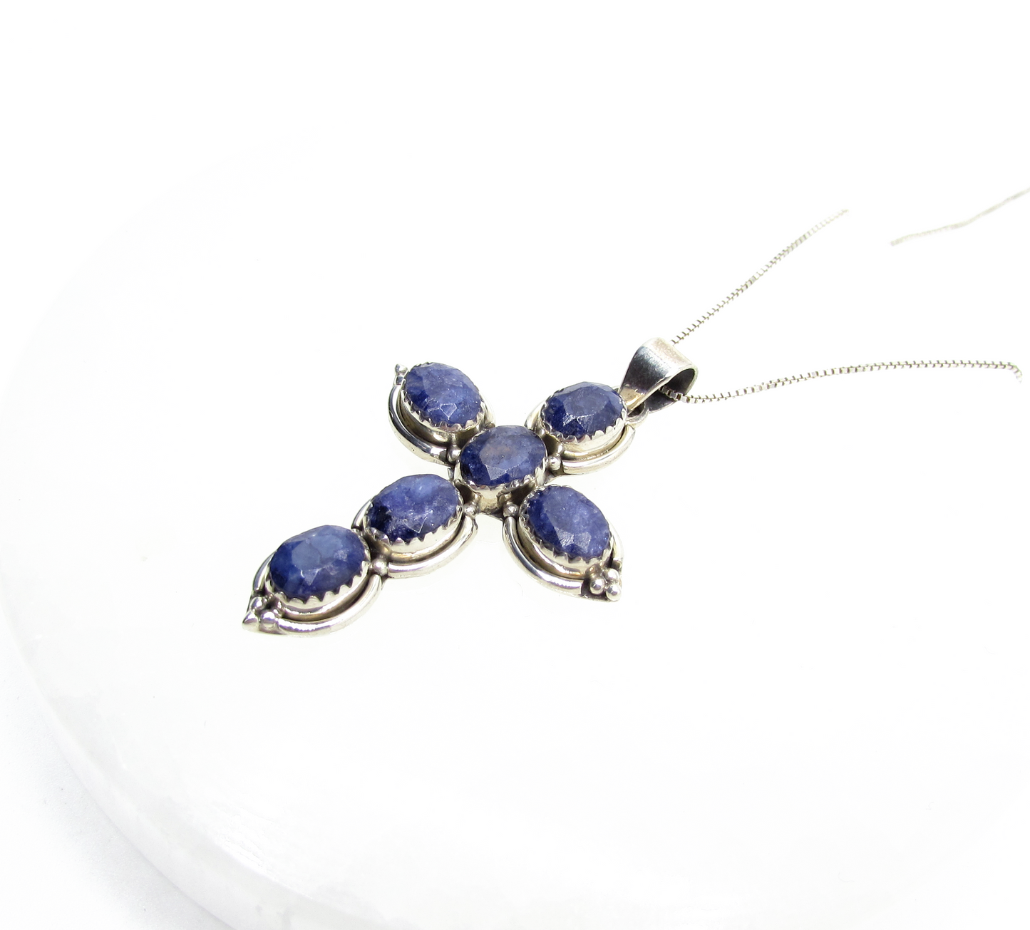 Sapphire Royal Crystal Cross Necklace .925
